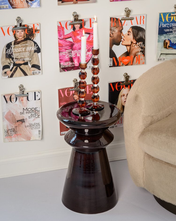 Richmond Interiors Bijzettafel Gordes Brown Glas Aluminium Rond Ø33 cm