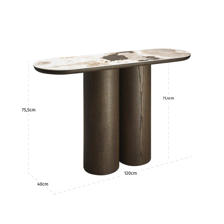 Richmond Interiors Console wandtafel Langford Brown Eiken Keramiek ovaal