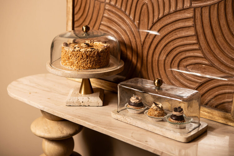 PTMD Collection Taartplateau Lyron Natural travertine rechthoek glas