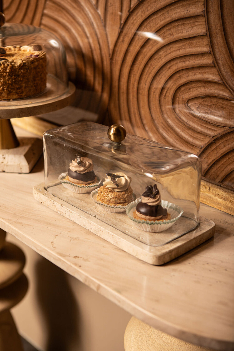 PTMD Collection Taartplateau Lyron Natural travertine rechthoek glas