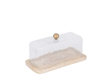 PTMD Collection Taartplateau Lyron Natural travertine rechthoek glas