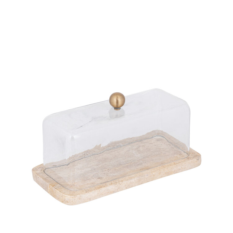 PTMD Collection Taartplateau Lyron Natural travertine rechthoek glas