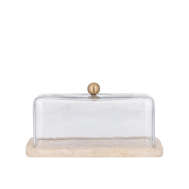 PTMD Collection Taartplateau Lyron Natural travertine rechthoek glas