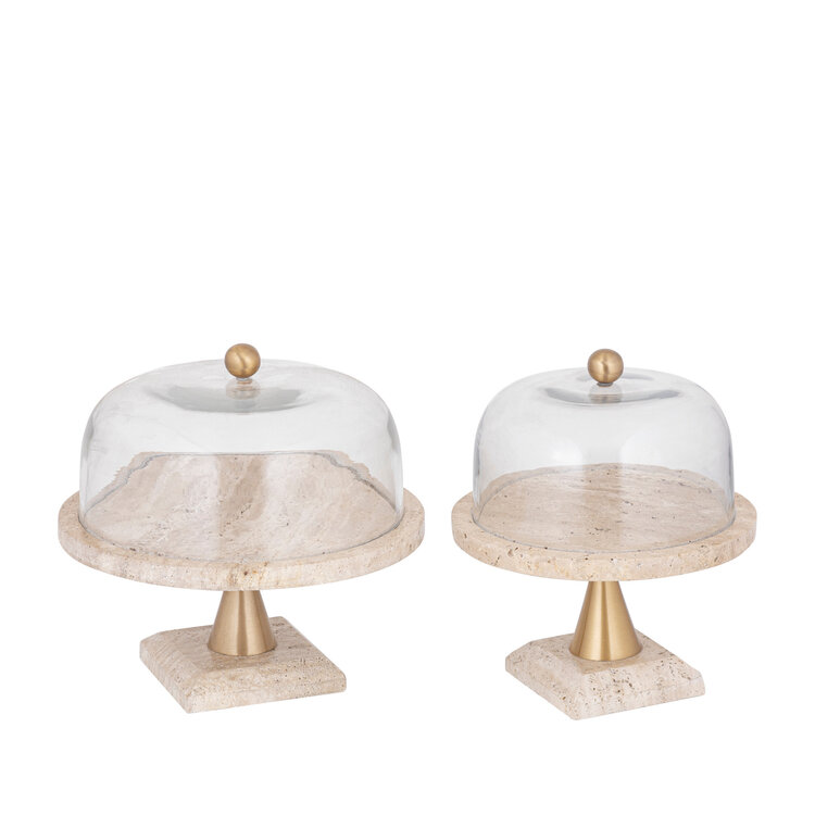 PTMD Collection Taartplateau Lyron Natural travertine rond glas
