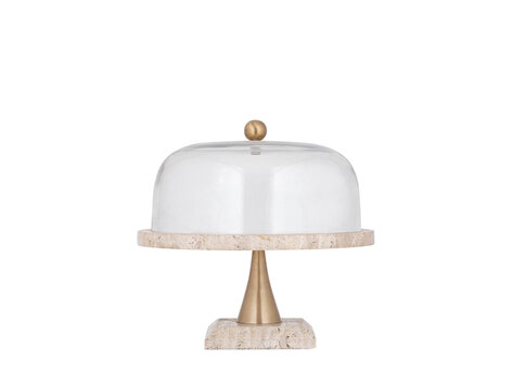 PTMD Collection Taartplateau Lyron Natural travertine rond glas