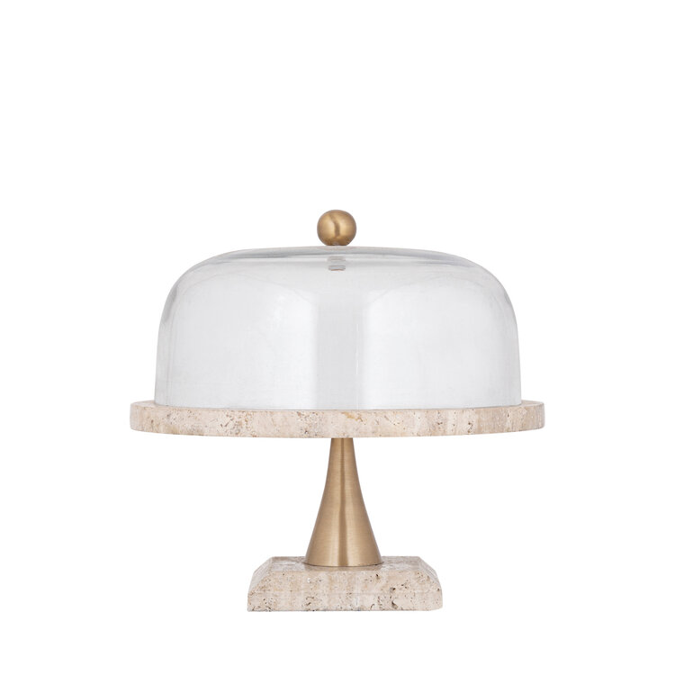 PTMD Collection Taartplateau Lyron Natural travertine rond glas