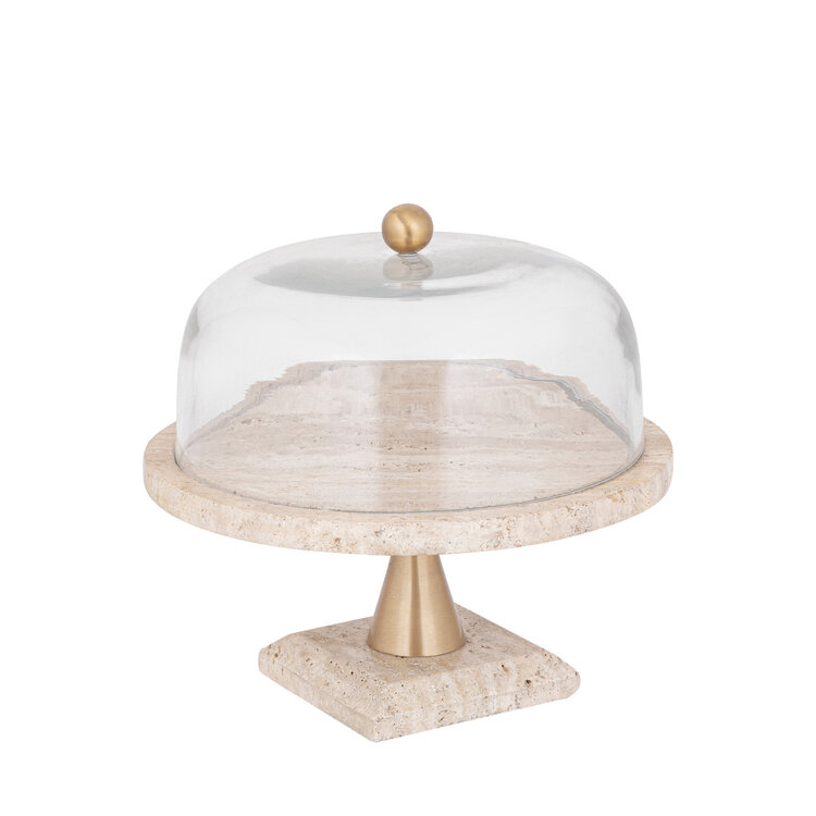 PTMD Collection Taartplateau Lyron Natural travertine rond glas