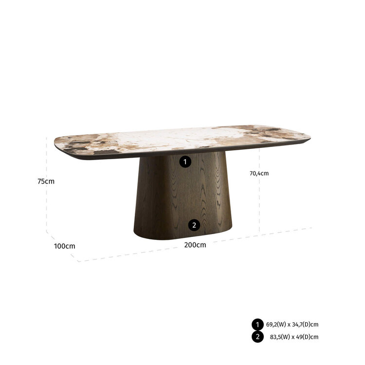 Richmond Interiors Eettafel Langford Brown Eiken Keramiek ovaal 200 cm
