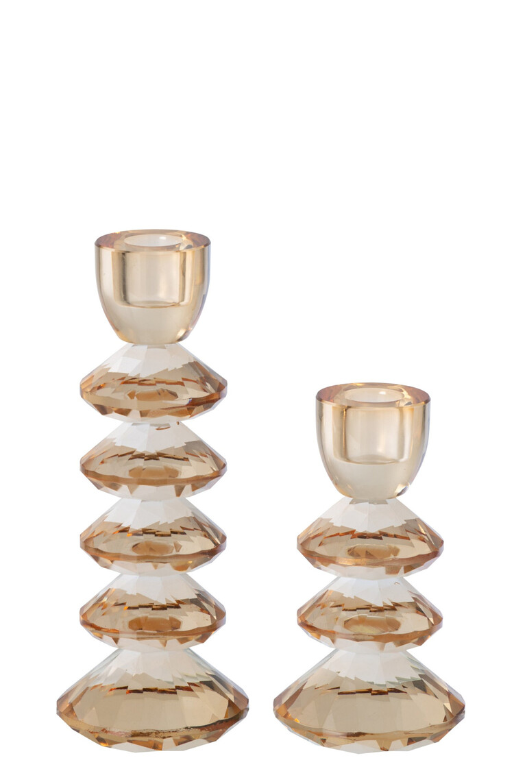 Kandelaar transparant glas amber Set van 2