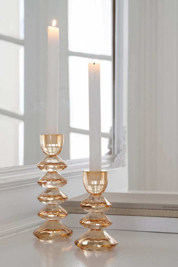 Kandelaar transparant glas amber Set van 2