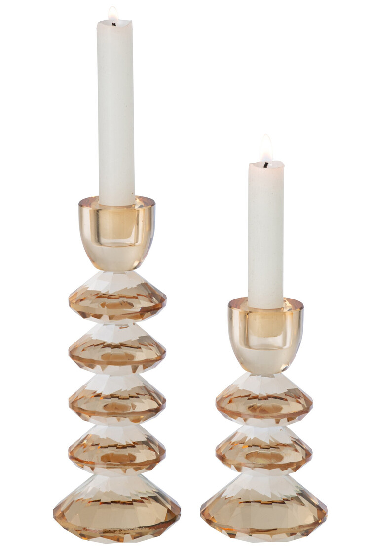 Kandelaar transparant glas amber Set van 2