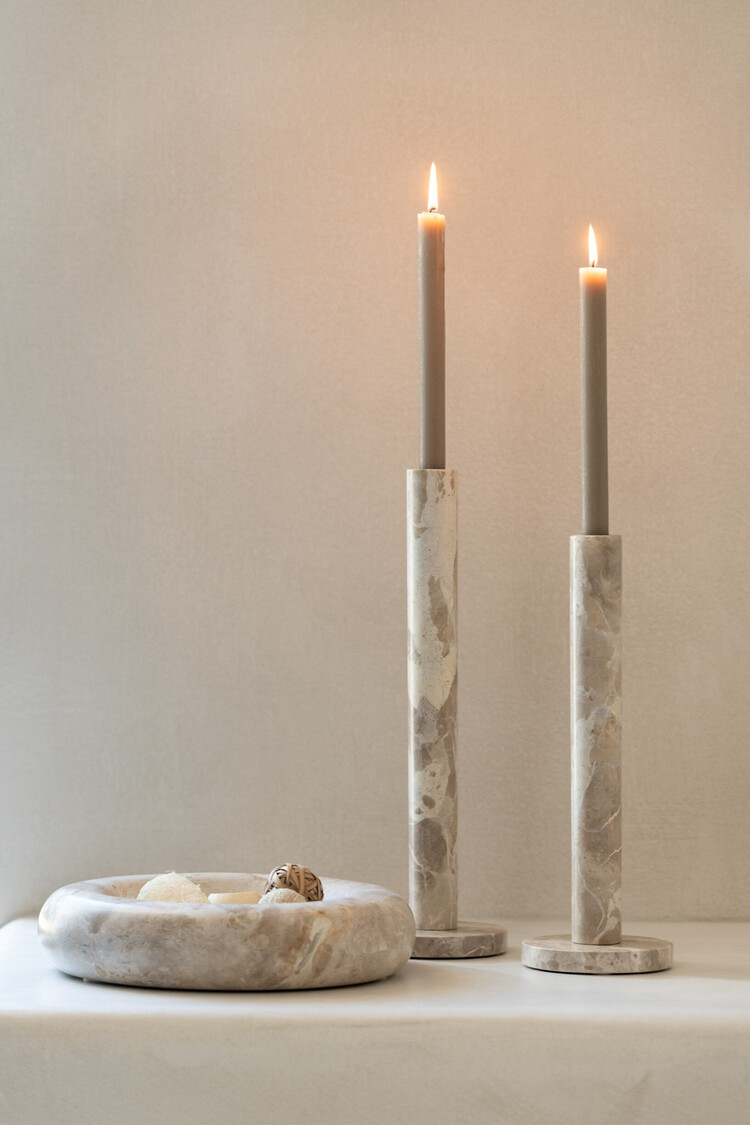 Kandelaar marmer beige Set van 3