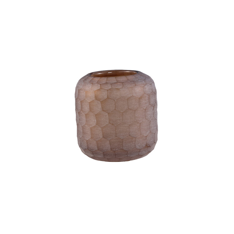 PTMD Collection Vaela Beige windlicht glas honingraatpatroon Small