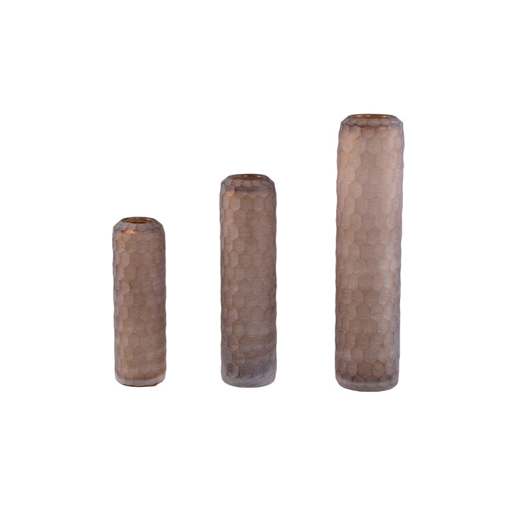 PTMD Collection Vaela Beige windlicht glas honingraatpatroon Medium