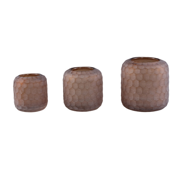 PTMD Collection Vaela Beige windlicht glas honingraatpatroon Large