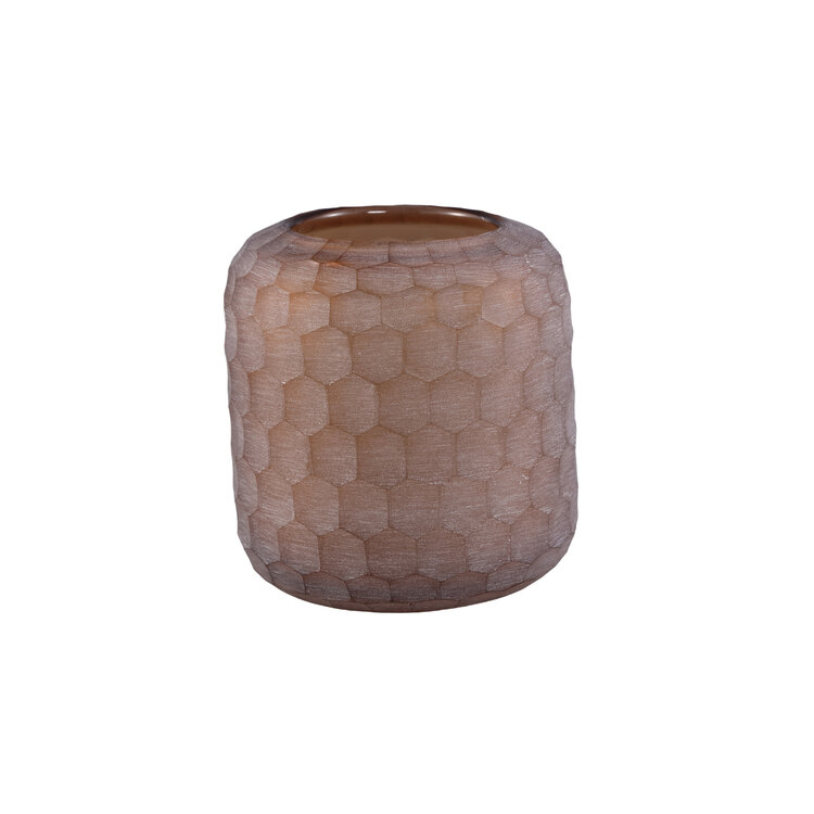 PTMD Collection Vaela Beige windlicht glas honingraatpatroon Large