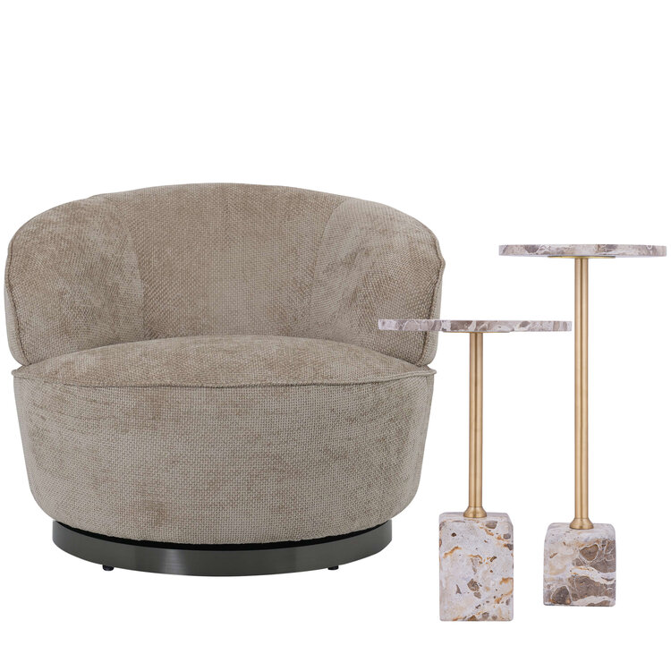 PTMD Collection Fauteuil Filou Beige draaibaar + Ebe bijzettafels