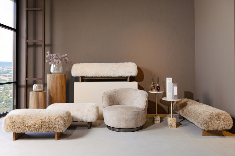 PTMD Collection Fauteuil Filou Beige draaibaar + Ebe bijzettafels