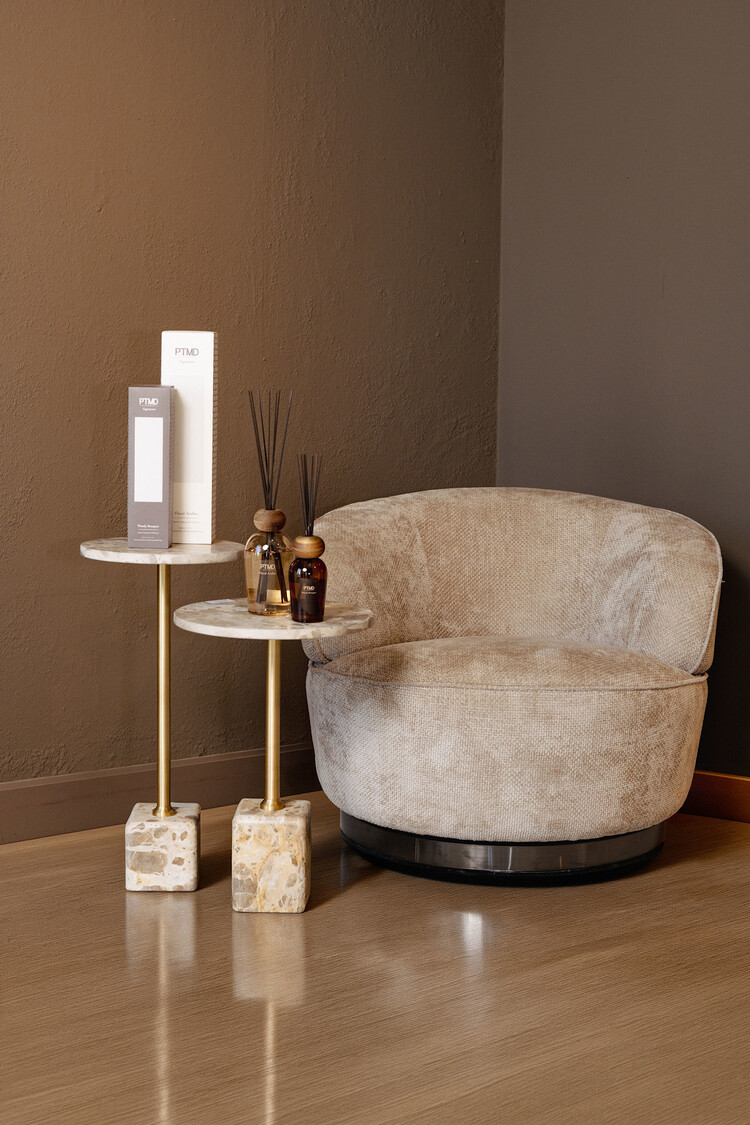 PTMD Collection Fauteuil Filou Beige draaibaar + Ebe bijzettafels