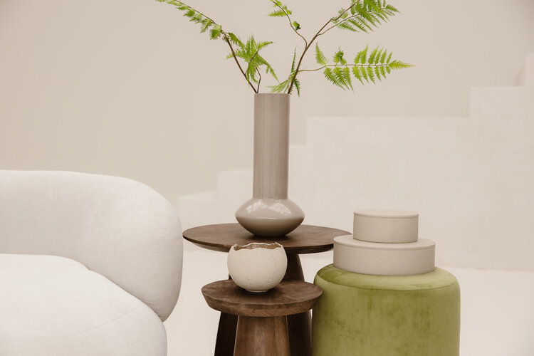 Chamada Opbergdoos effen leer rond Lauren small beige