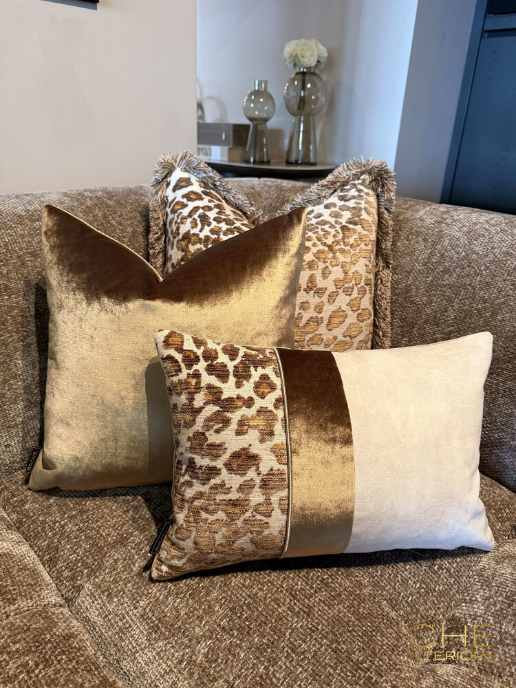 Brons interieur Sierkussen Faro oker strook 45x30 cm