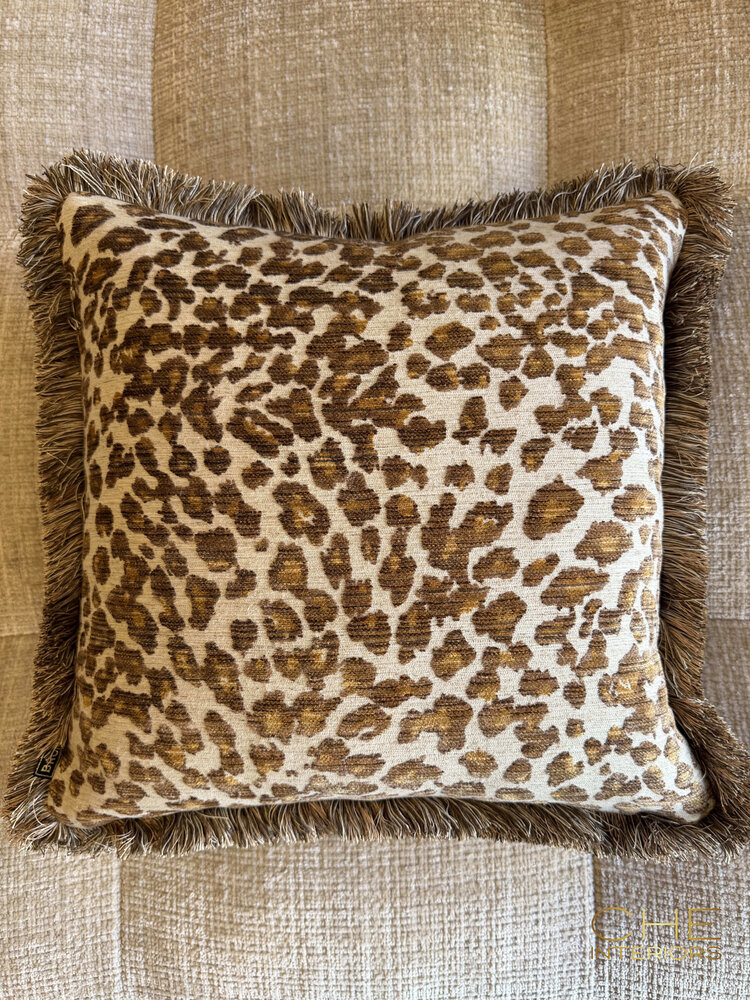 Brons interieur Sierkussen Faro oker fringe met franjes 50x50 cm