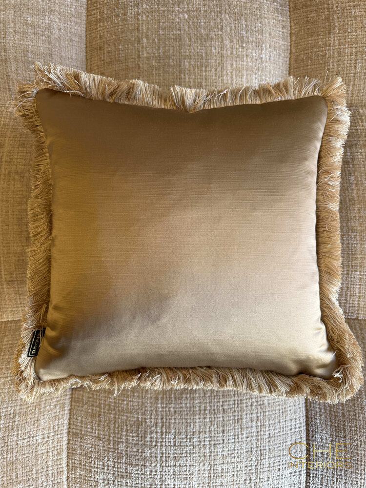 Brons interieur Sierkussen Elise shine fringe met franjes 45x45 cm