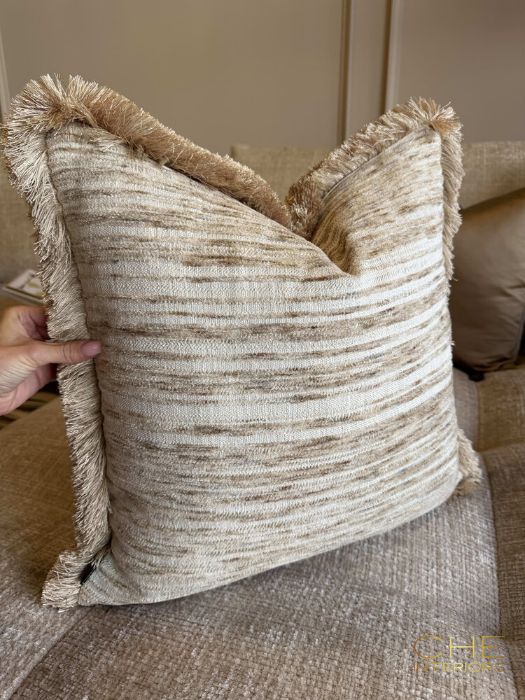 Brons interieur Sierkussen Evora fringe met franjes 50x50 cm