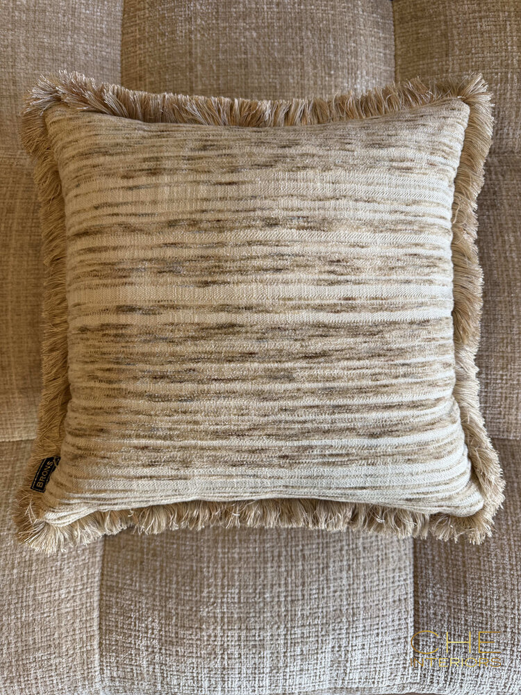 Brons interieur Sierkussen Evora fringe met franjes 50x50 cm