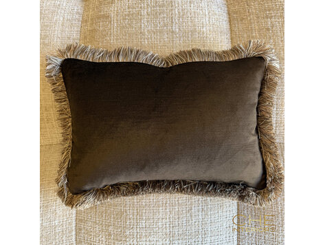 Brons interieur Sierkussen Luxus chocolat fringe met franjes 45x30 cm