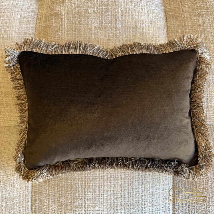 Brons interieur Sierkussen Luxus chocolat fringe met franjes 45x30 cm