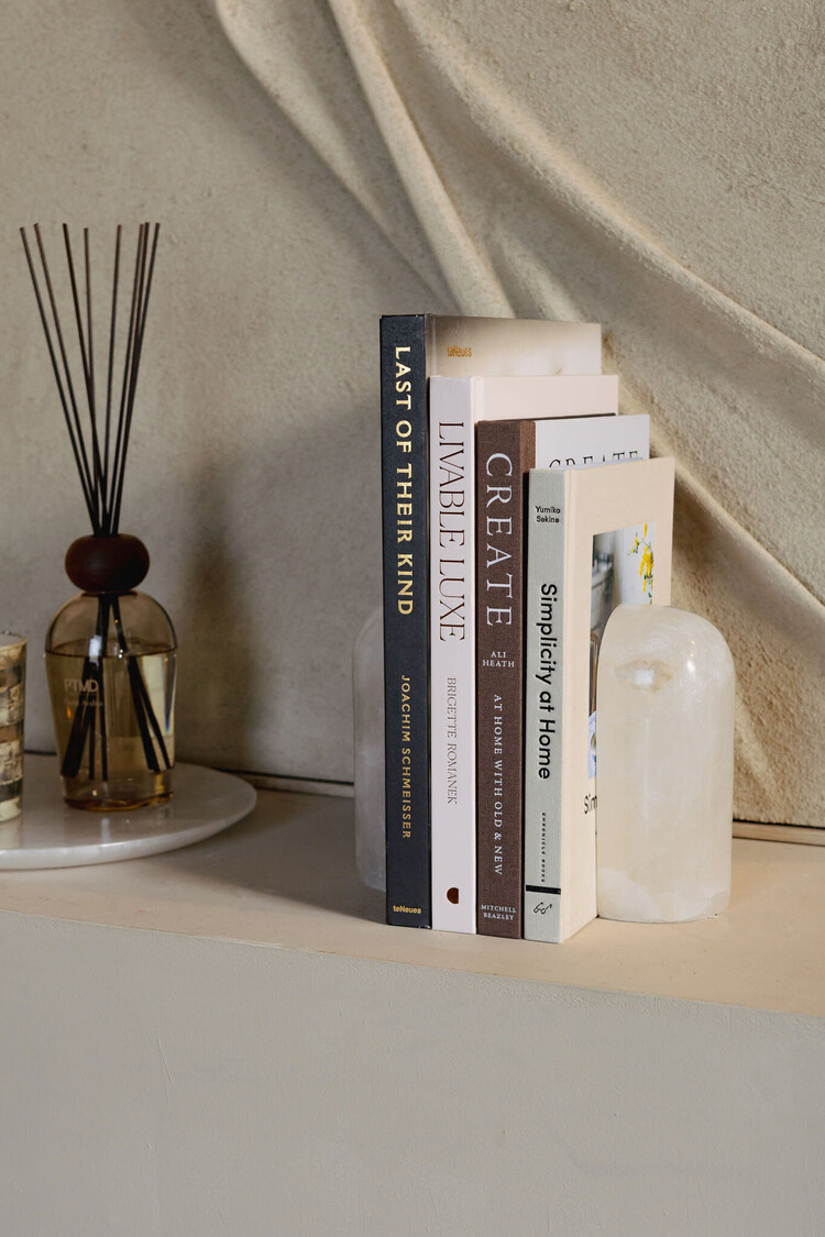 PTMD Collection Louva Natural alabaster boekenstandaard wit set van 2