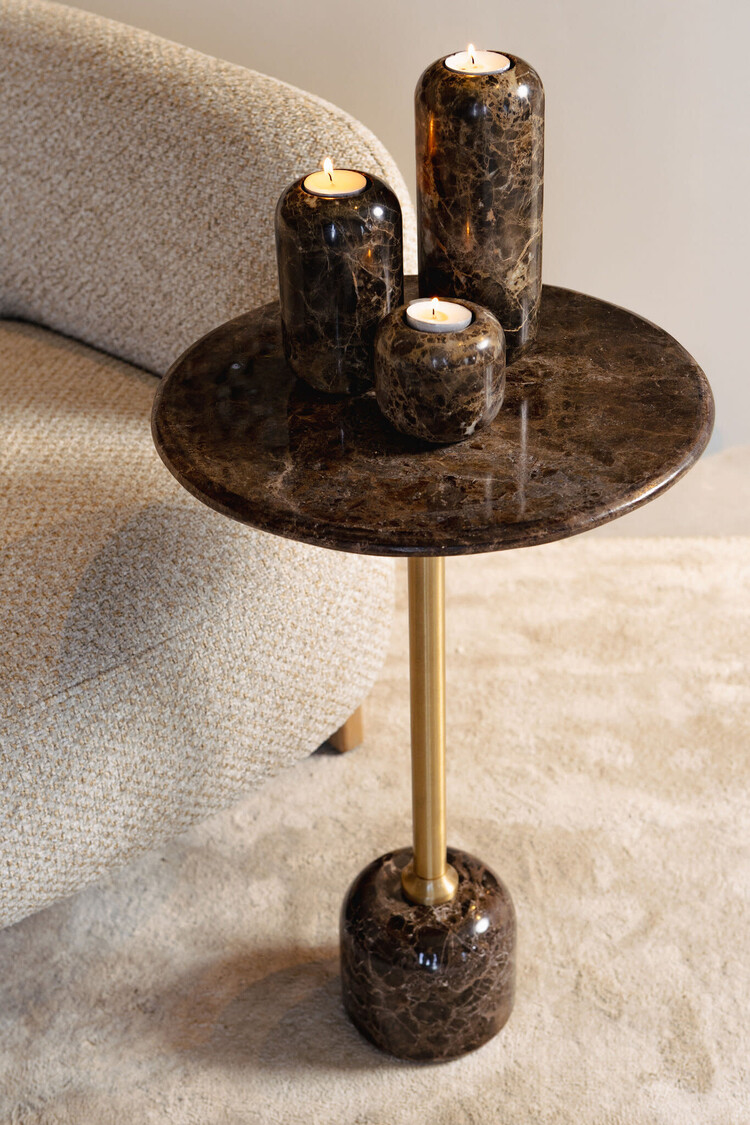 PTMD Collection Eris Dark Brown marble stompkaars kandelaar marmer S