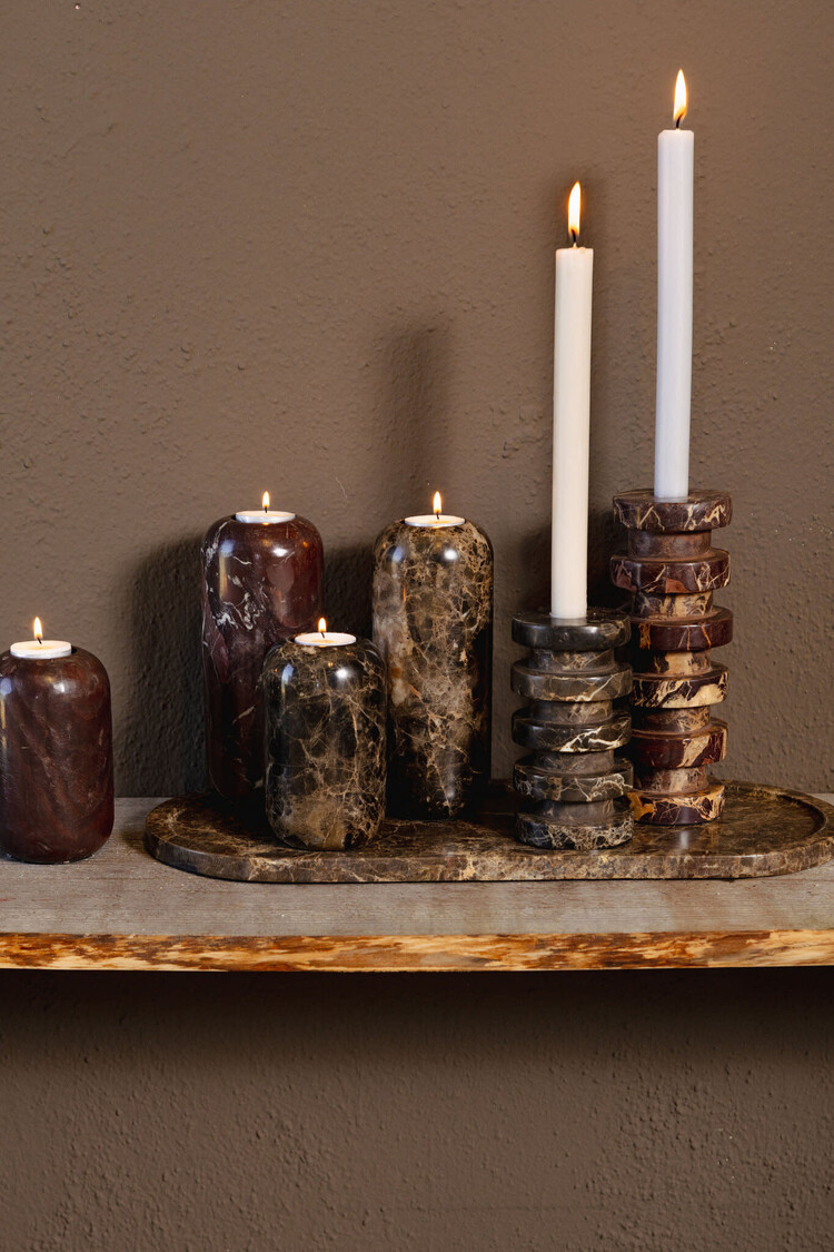 PTMD Collection Eris Dark Brown marble stompkaars kandelaar marmer M