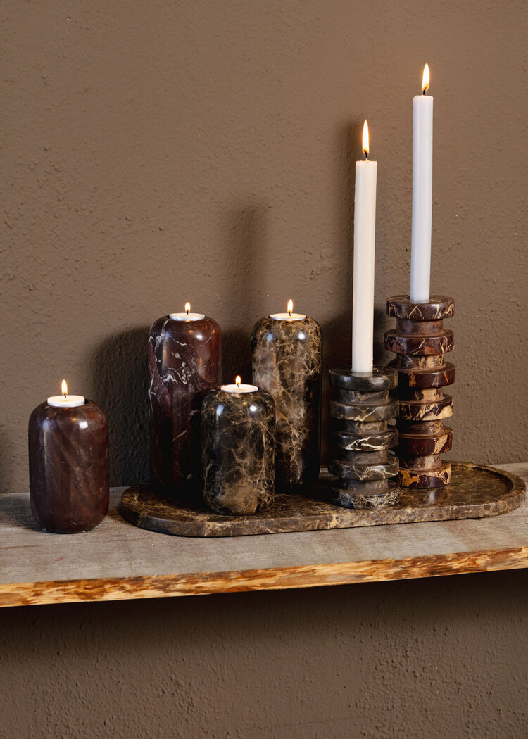 PTMD Collection Eris Dark Brown marble stompkaars kandelaar marmer L