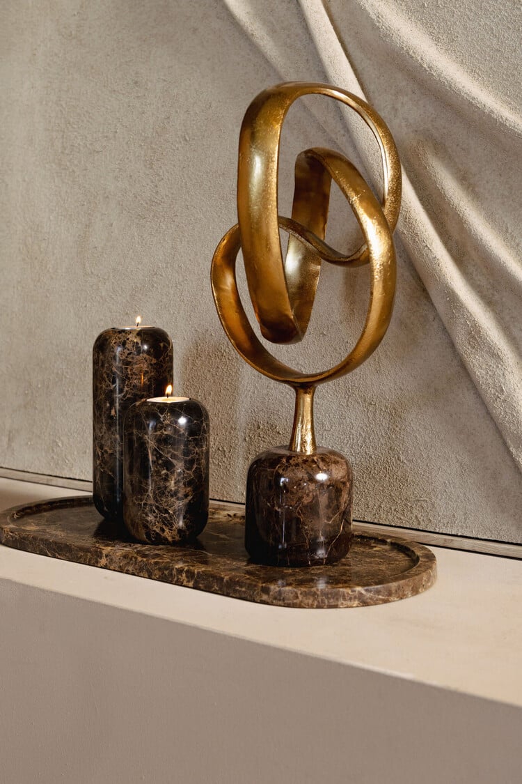 PTMD Collection Jari Dark Brown marble knot ornament op marmer voet L