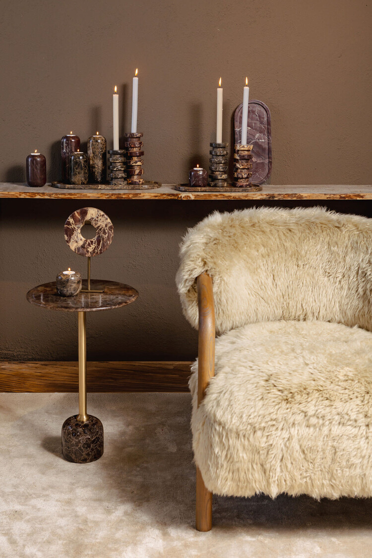 PTMD Collection Jari Dark Brown marble bijzettafel marmer rond laag