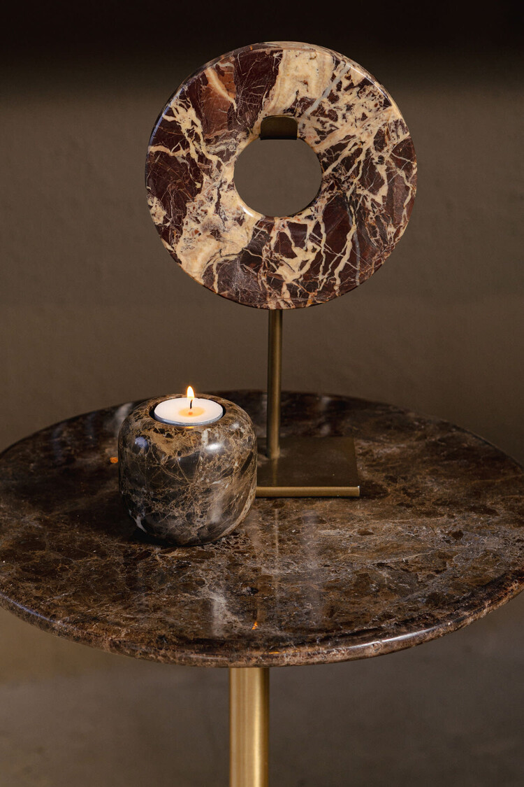 PTMD Collection Jari Dark Brown marble bijzettafel marmer rond laag