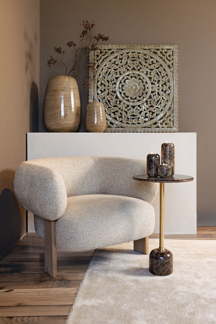 PTMD Collection Jari Dark Brown marble bijzettafel marmer rond hoog