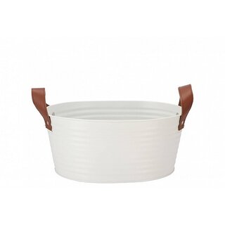 Zinken bloempot ovaal mat wit 29x22x16cm