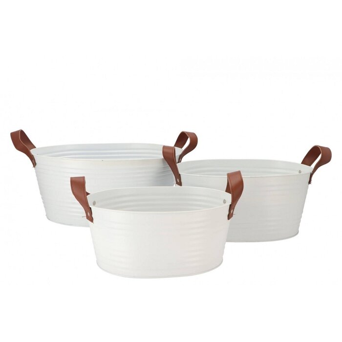 Zinken bloempot ovaal mat wit 29x22x16cm