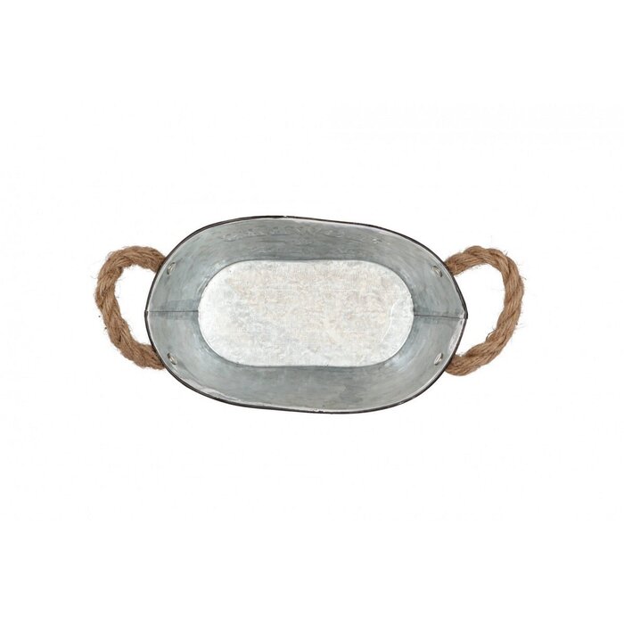 Zinken bloempot ovaal met touw 21x13x10cm