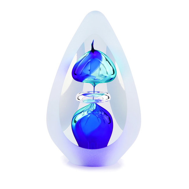 Orion kleine kristalglazen urn tiffany blauw met ring van verbintenis