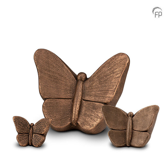 Keramische kunst urn vlinder Mariposa - bronskleur - groot