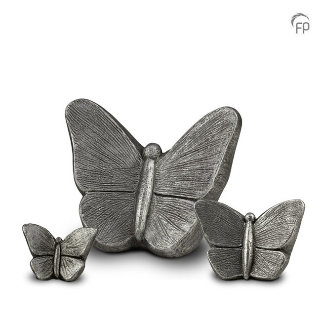 Keramische kunst urn vlinder Mariposa - zilverkleur - groot