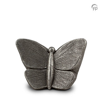 Keramische mini urn vlinder Mariposa - zilverkleurig - medium