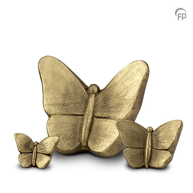 Keramische kunst urn vlinder Mariposa - goudkleurig - groot