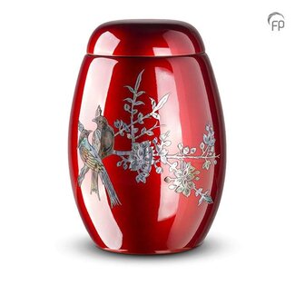 Mengla Glasfiber urn met vogels - rood