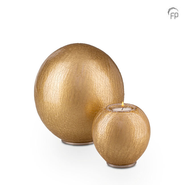 Glazen urn bolvorm - goudkleurig - GU 081