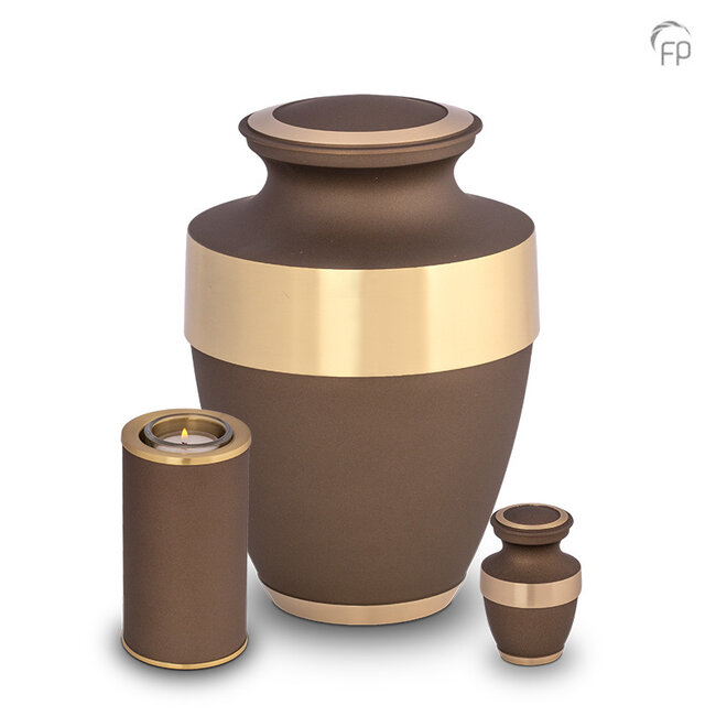 Metalen urn - Terrabruin & goudkleur